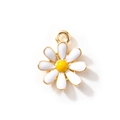 Daisy flower charm for DIY jewelry with white enamel petals and gold plating - White Gold Plated