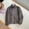 Women's dark gray stand collar fleece jacket with zipper closure on a white surface - Dark Gray