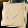 Double-layered gold-plated stainless steel necklace with heart pendants and zircon crystal - Gold Heart Layered Style (N3964)