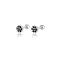925 Sterling Silber Ohrstecker Blume mit schwarzem Zirkonia und Schraubverschluss - Silber Schwarzer Zirkonia