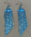 Elegant fan-shaped tassel earrings featuring sparkling blue zircon stones and long fringes - Ear Hook - Silver - Blue