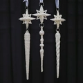 Set de tres adornos blancos brillantes con forma de cristales de hielo y estrellas de Navidad - Estrella Cono De Hielo Juego De 3 Piezas Vintage Plata Champaña 17,5CM
