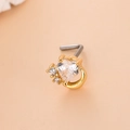 Piercing naso a L dorato con grande zircone a cuore e tre piccole pietre trasparenti - Taglia 8 / Oro