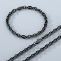 Conjunto de joyas de acero inoxidable negro con collar de cadena de 6mm y brazalete - Pulsera 21cm / Negro