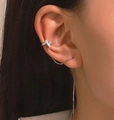 Silver heartbeat ear cuff with cubic zirconia and long tassel chain earring - Silver Tone Lightning Pave Rhinestone Ear Wire (K M-723)