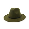 Detail of army green wool jazz hat featuring black leather band and metal buckle trim - M / Army Green