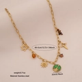 Gold stainless steel sun and star necklace with green enamel pendant for women - Green Enamel Sun and Eye Pattern Style (2#)