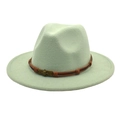 Detail of mint green fedora hat with flat brim and brown leather band with skull buckle - M (56-58cm) / Mint Green
