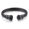Vintage gun black boxing glove cuff bracelet with spiral texture in stainless steel - Boxing Glove Style (KB100282-BD)
