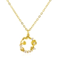 Elegant gold rose flower wreath pendant necklace with sparkling white zircons - Wreath Rose Style (5016)