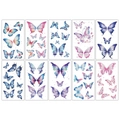 Set of 10 colorful glitter butterfly temporary tattoos in blue, purple, and pink shades - Glitter Butterfly Series B-10 Sheets