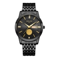 ORUSS 1853 black quartz watch for men with gold markers and luminous day-date display - 9-row Black Strap - Black Dial