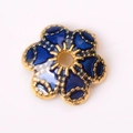Cuenta de flor de cinco pétalos azul y oro con esmalte para creación de joyas DIY - 7711 Oro Azul (5 Pétalos)