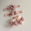 Pink baby accessory set with two floral headbands and matching bow knot socks - 4652 Lotus Pink Flower Headband + Socks