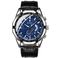 WEIGUAN men's blue dial chronograph watch with silver case and black leather strap - Silver Case Blue Dial Leather Strap