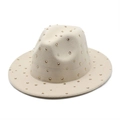 Elegant beige fedora hat with gold rhinestones in a luxury classic wool felt design - Beige