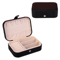 Double-layer black PU leather jewelry box with beige lining and snap closure - Single Layer PU Leather / Black