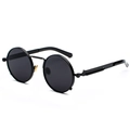 Lunettes de soleil steampunk rondes avec branches à ressort en métal noir - Gris Foncé