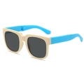 Foldable square kids sunglasses in beige and bright blue frame with UV protection - Cream White Frame Gray Lens