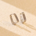 Minimalist S925 sterling silver geometric trapezoid hoop earrings in silver finish - 925 Silver / White Gold
