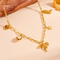 Golden titanium steel shell beach necklace with heart star and pearl pendants - Beach Multi-Charm Style (H508)