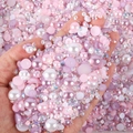 Macro shot of mixed pink and white flatback resin pearls and rhinestones for nail art DIY - Light Pink Purple Series - A01 / 30 g