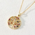 18K gold plated stainless steel Tree of Life pendant necklace with multicolor zircons - Style H-Round Multi-color Zircon Branch Tree of Life