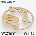 Creatieve rosegouden roestvrijstalen holle wereldkaart hanger bedel voor ketting - 21mm / Roségoud (KLJ4321-Z)