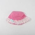 Pink cotton kids bucket hat with white lace trim and decorative pearl bow detail - CM8004 Lace Pearl Series / Rose Pink