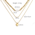 Detailed size specifications for the layered gold necklace with heart and pearl pendants - Gold