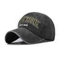 Close-up of vintage washed cotton baseball cap with New York EST.1625 embroidery details - Adjustable / Army Green