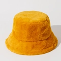 Plush yellow faux fur bucket hat for women with a minimalist solid color winter design - One Size / Dark Yellow