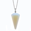 Macro detail of hexagonal opal gemstone pendant with silver cone-shaped setting on white background - Small 21MMX14MM / Opal Style (Small)