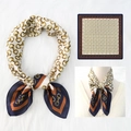 Navy and orange silk scarf featuring vintage gold chain horse pattern in square style - 70*70cm / Navy Orange Chain (25)
