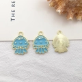 Blue enamel jellyfish charm pendants for DIY jewelry making in gold plating - Jellyfish Style (14924)