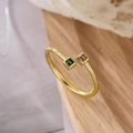 Minimalist gold-plated open ring featuring square green and pink zircon stones - Adjustable Open / Gold with Green and Pink Square Zirconia (13842)