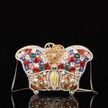 Luxury butterfly clutch bag with colorful rhinestones and gold chain on mirror surface - 17.5x11 Butterfly Multi-color