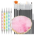 21-piece nail art set featuring 15 brushes, 5 dotting pens, and a pink resin palette - Black Handle Set (04)