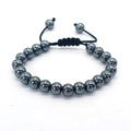 Polished grey hematite beaded bracelet with adjustable black braided cord for men - Hematite Black