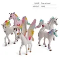 Five-piece set of unicorn and pegasus figurines with rainbow manes and golden glitter - Unicorn Pegasus 5-Piece Set