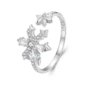 Eleganter verstellbarer Ring aus S925 Sterlingsilber mit doppeltem Eiskristall-Schneeflocken - Doppel-Schneeflocken-Offener-Ring (BSR628-E)