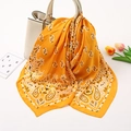 Bright yellow paisley satin scarf displayed on a white handbag with silk texture - 70-70cm / Yellow Paisley (FJ028-8)