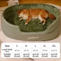 Washable 3D dog bed in green striped corduroy with size chart for various pets - M (50x35cm) / Green (Without Mat)