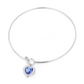 Silver stainless steel choker necklace featuring a deep blue glass heart pendant - Silver Royal Blue Heart Style (KN17792-Z)