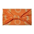 Bohemian orange yoga headband featuring white Greek key pattern and golden chain print - Orange Greek Key Bow (10780)