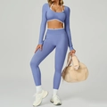 Ensemble de yoga sans couture bleu brume deux pièces avec bordure blanche contrastée - S / Long Sleeve+Leggings - Contrast Blue/White