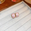 Pink pearlescent enamel flower stud earrings with gold plating in a white jewelry box - 25# Pearlescent Pink Enamel Rectangular Hoop Earrings (Silver Earring Post)