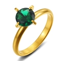 Titanium steel ring in golden finish featuring a large round green zircon stone setting - Gold/Green Zirconia