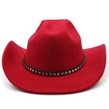 Classic dark red wool felt cowboy hat with wide brim and silver studded leather band - M(56-58cm) / Red