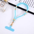 Adjustable blue braided nylon phone lanyard with gold metal buckle and T-shaped insert - Sky Blue